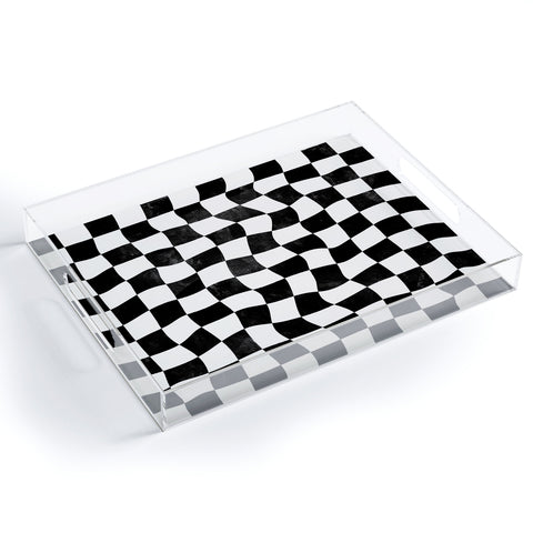 Avenie Warped Checkerboard BW Acrylic Tray