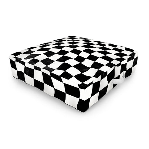 Avenie Warped Checkerboard BW Outdoor Floor Cushion