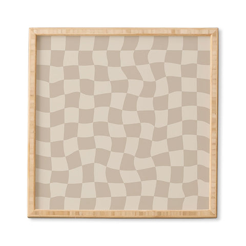 Avenie Warped Checkerboard Neutral Framed Wall Art