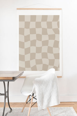 Avenie Warped Checkerboard Neutral Art Print And Hanger
