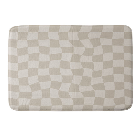 Avenie Warped Checkerboard Neutral Memory Foam Bath Mat
