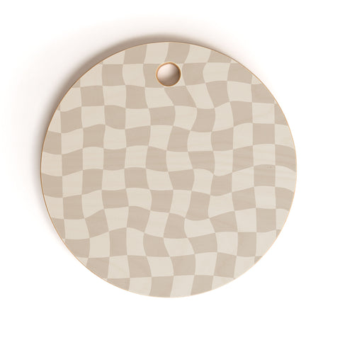 Avenie Warped Checkerboard Neutral Cutting Board Round