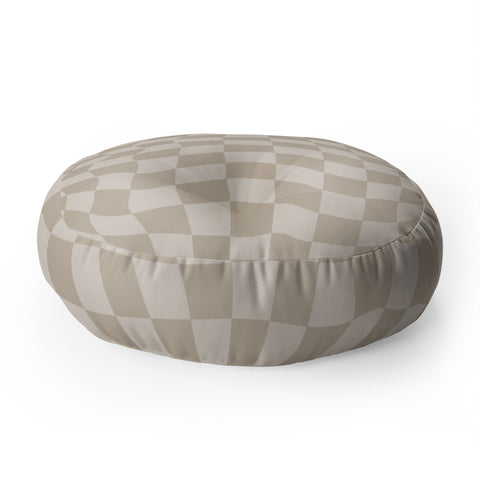 Avenie Warped Checkerboard Neutral Floor Pillow Round
