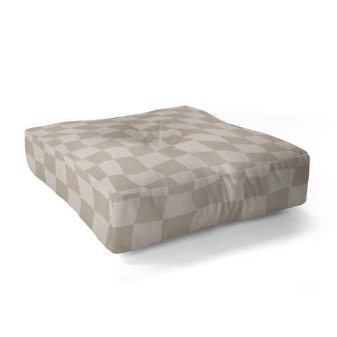 Avenie Warped Checkerboard Neutral Floor Pillow Square