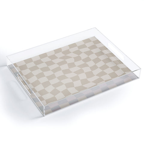 Avenie Warped Checkerboard Neutral Acrylic Tray