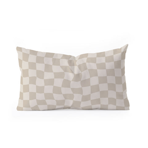 Avenie Warped Checkerboard Neutral Oblong Throw Pillow