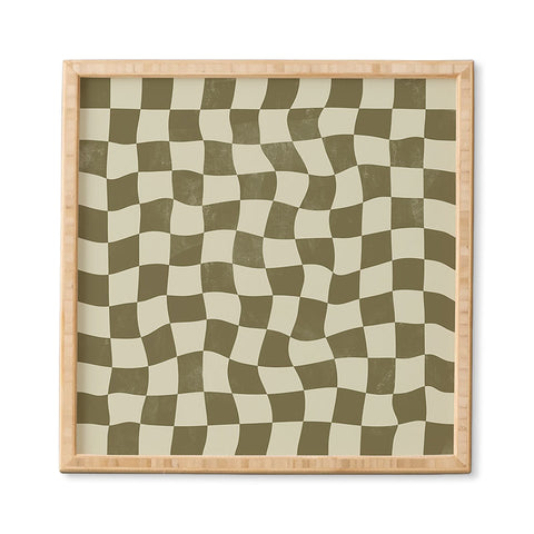 Avenie Warped Checkerboard Olive Framed Wall Art