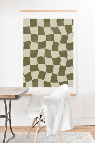 Avenie Warped Checkerboard Olive Art Print And Hanger