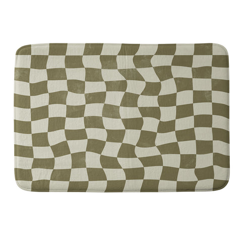 Avenie Warped Checkerboard Olive Memory Foam Bath Mat