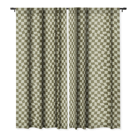 Avenie Warped Checkerboard Olive Blackout Window Curtain