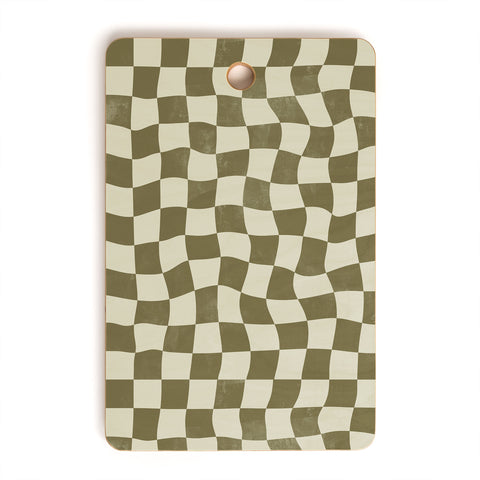 Avenie Warped Checkerboard Olive Cutting Board Rectangle