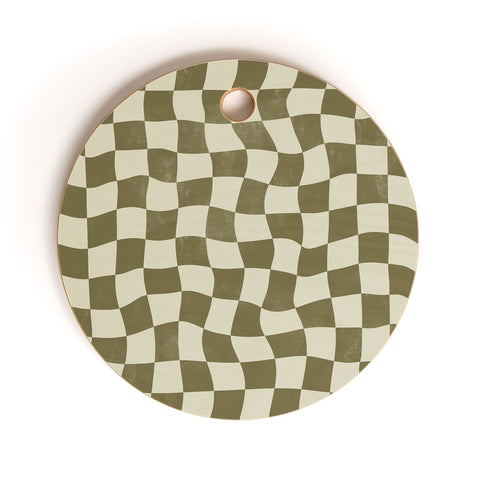 Avenie Warped Checkerboard Olive Cutting Board Round