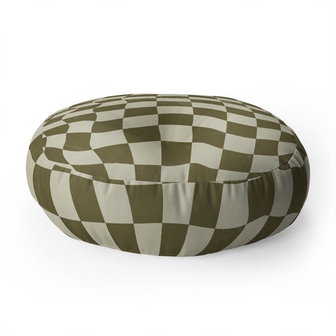 Avenie Warped Checkerboard Olive Floor Pillow Round