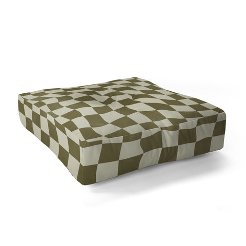 Avenie Warped Checkerboard Olive Floor Pillow Square
