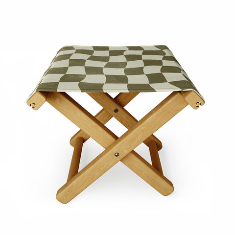 Avenie Warped Checkerboard Olive Folding Stool