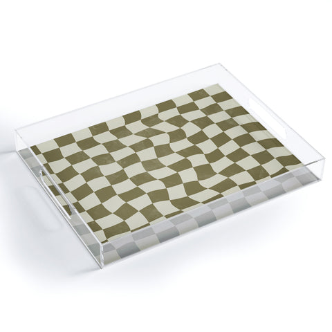 Avenie Warped Checkerboard Olive Acrylic Tray