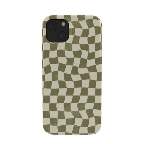 Avenie Warped Checkerboard Olive Phone Case