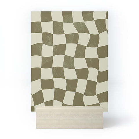Avenie Warped Checkerboard Olive Mini Art Print