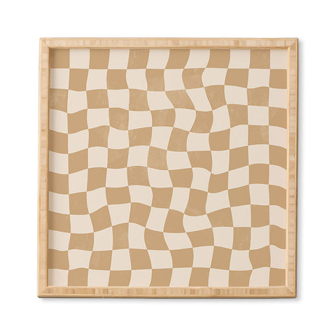 Avenie Warped Checkerboard Tan Framed Wall Art