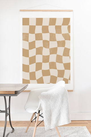 Avenie Warped Checkerboard Tan Art Print And Hanger