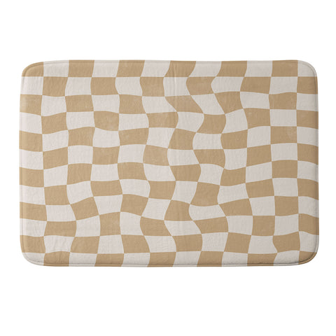 Avenie Warped Checkerboard Tan Memory Foam Bath Mat