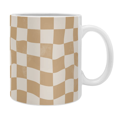 Avenie Warped Checkerboard Tan Coffee Mug
