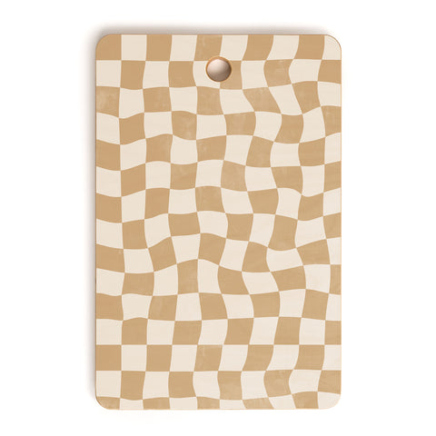 Avenie Warped Checkerboard Tan Cutting Board Rectangle