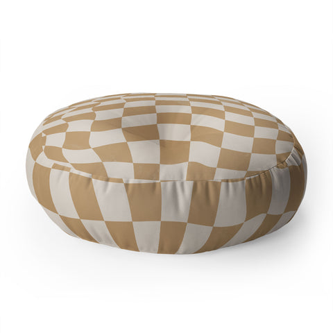 Avenie Warped Checkerboard Tan Floor Pillow Round