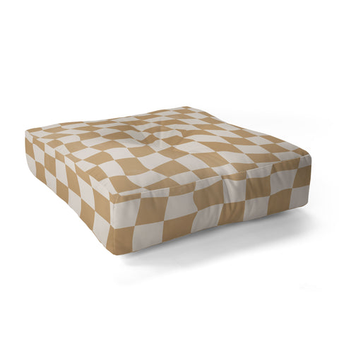 Avenie Warped Checkerboard Tan Floor Pillow Square