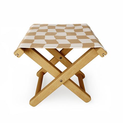 Avenie Warped Checkerboard Tan Folding Stool