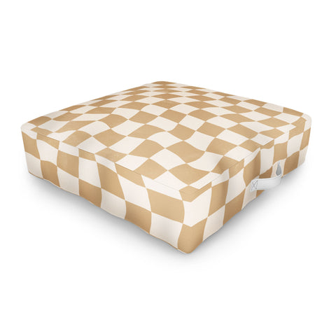 Avenie Warped Checkerboard Tan Outdoor Floor Cushion