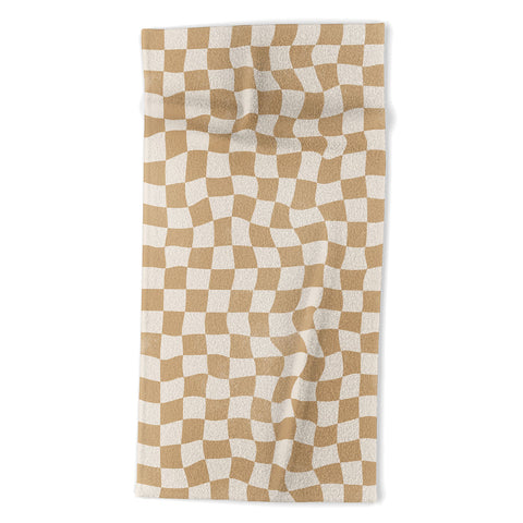 Avenie Warped Checkerboard Tan Beach Towel
