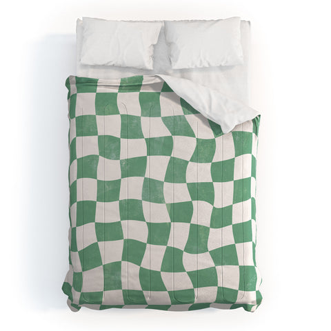 Avenie Warped Checkerboard Teal Comforter