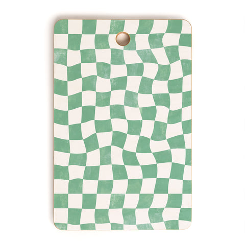 Avenie Warped Checkerboard Teal Cutting Board Rectangle