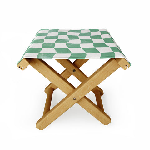 Avenie Warped Checkerboard Teal Folding Stool