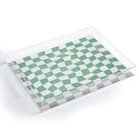 Avenie Warped Checkerboard Teal Acrylic Tray