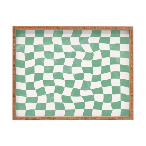 Avenie Warped Checkerboard Teal Rectangular Tray