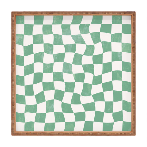 Avenie Warped Checkerboard Teal Square Tray