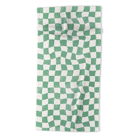 Avenie Warped Checkerboard Teal Beach Towel