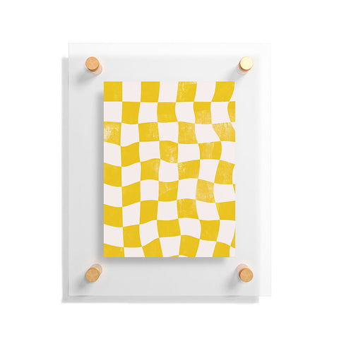Avenie Warped Checkerboard Yellow Floating Acrylic Print