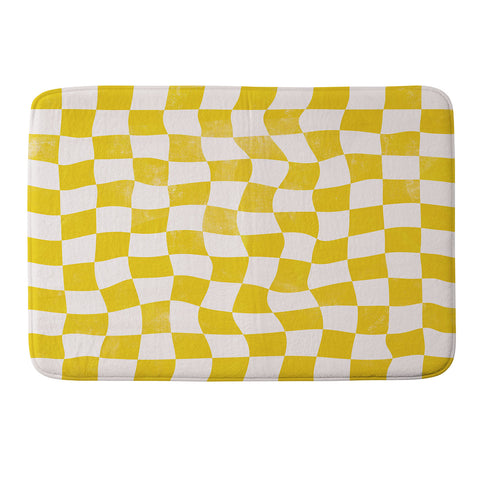 Avenie Warped Checkerboard Yellow Memory Foam Bath Mat