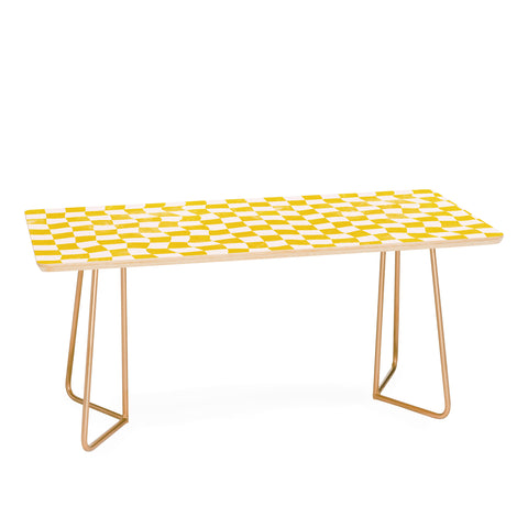 Avenie Warped Checkerboard Yellow Coffee Table