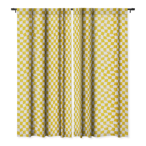 Avenie Warped Checkerboard Yellow Blackout Window Curtain
