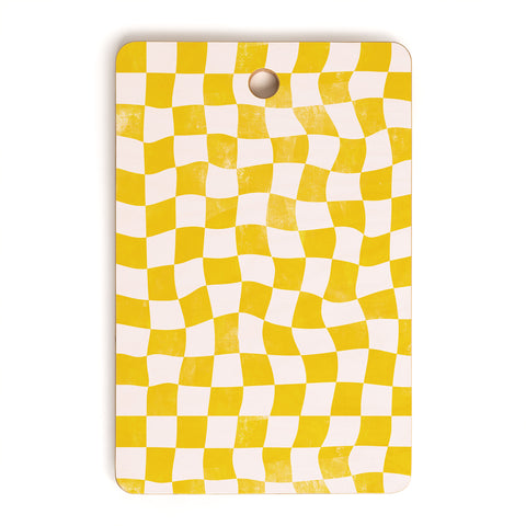 Avenie Warped Checkerboard Yellow Cutting Board Rectangle