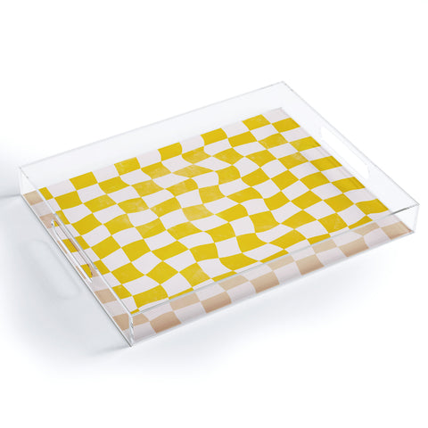 Avenie Warped Checkerboard Yellow Acrylic Tray