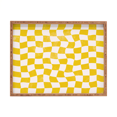 Avenie Warped Checkerboard Yellow Rectangular Tray