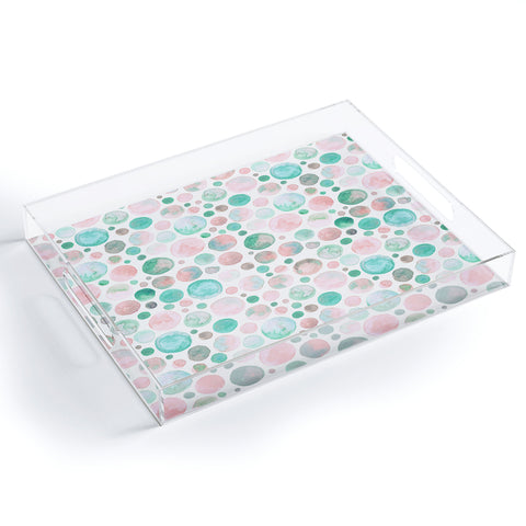 Avenie Watercolor Bubbles Mint Blush Acrylic Tray
