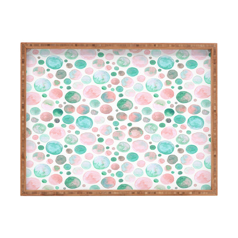 Avenie Watercolor Bubbles Mint Blush Rectangular Tray