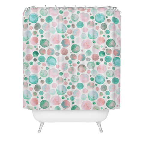 Avenie Watercolor Bubbles Mint Blush Shower Curtain