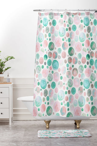 Avenie Watercolor Bubbles Mint Blush Shower Curtain And Mat